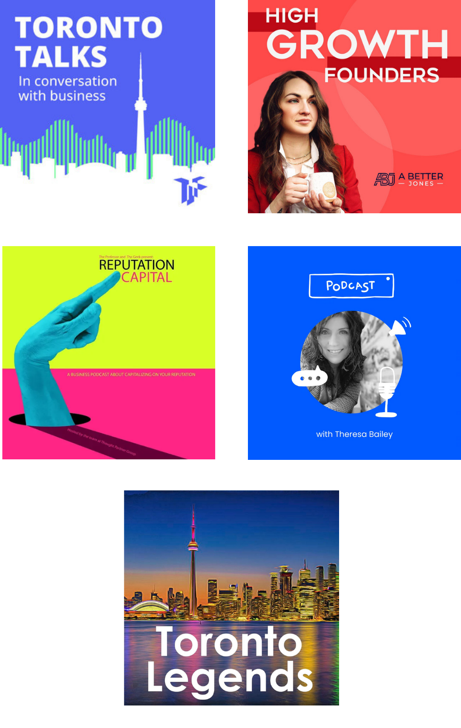 Podcast covers stacked